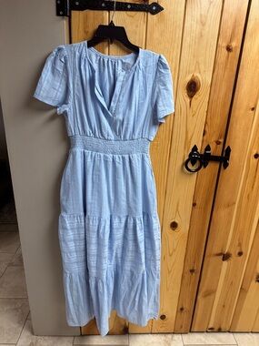 Light Blue Women's Tiered Smocked Waist Dress